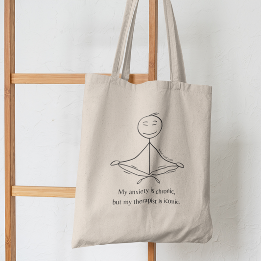 Anxiety is Chronic, But Therapist Iconic Tote Bag (Stick Man Meditating)
