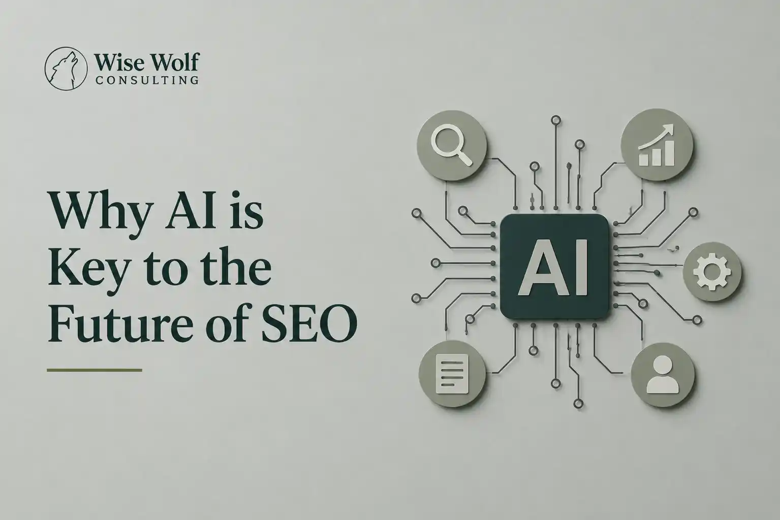 AI and SEO illustration with connected search and optimization icons