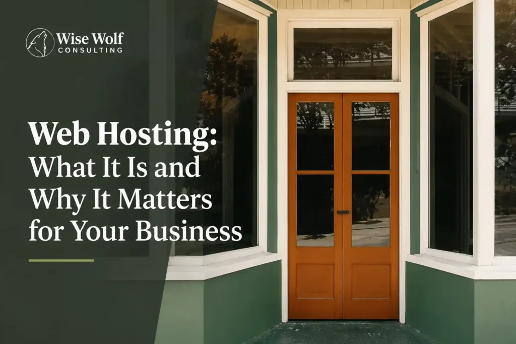 Storefront entrance representing a business online presence and web hosting