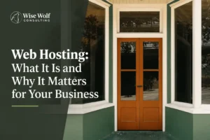 Storefront entrance representing a business online presence and web hosting