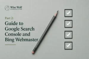 Step-by-step checklist representing the process of setting up Google Search Console and Bing Webmaster Tools for a therapy practice website