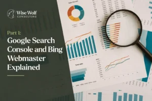 Magnifying glass over a data report representing how Google Search Console helps therapists monitor search visibility