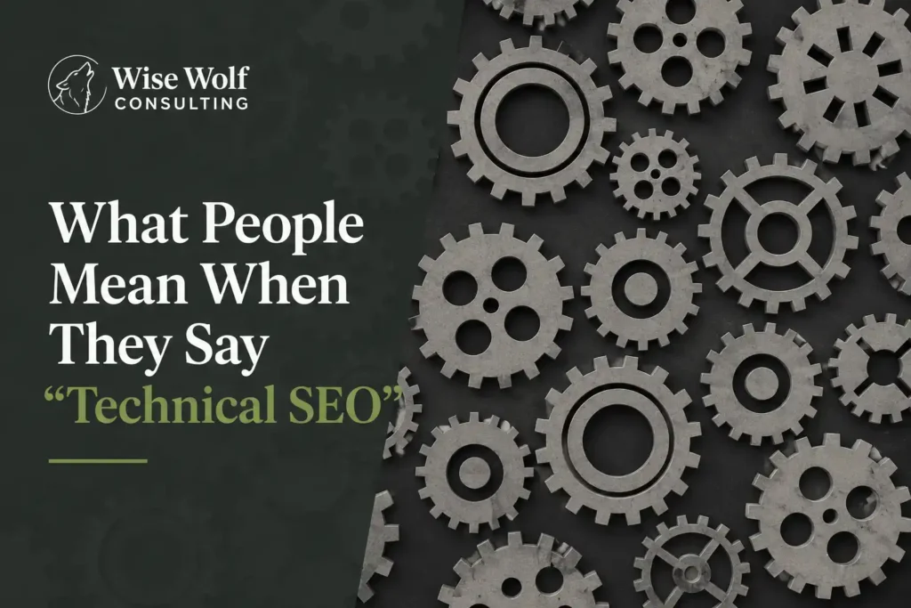 Interconnected gears representing the behind-the-scenes technical SEO systems that help search engines find and index a therapy practice website